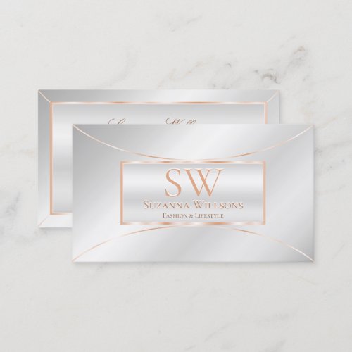 Luxurious Silver Rose Gold Ornate with Monogram Business Card