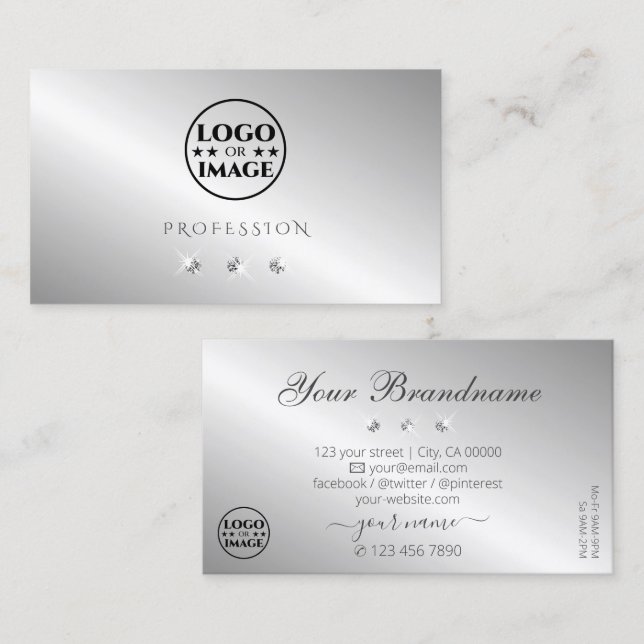 Luxurious Silver Sparkle Diamonds Add Logo Elegant Business Card (Front/Back)
