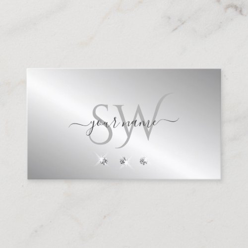 Luxurious Silver Sparkle Diamonds Monogram Elegant Business Card