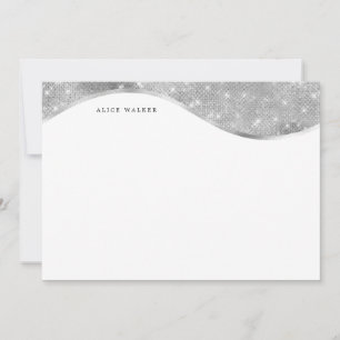 luxurious silver sparkle foil monogram note card