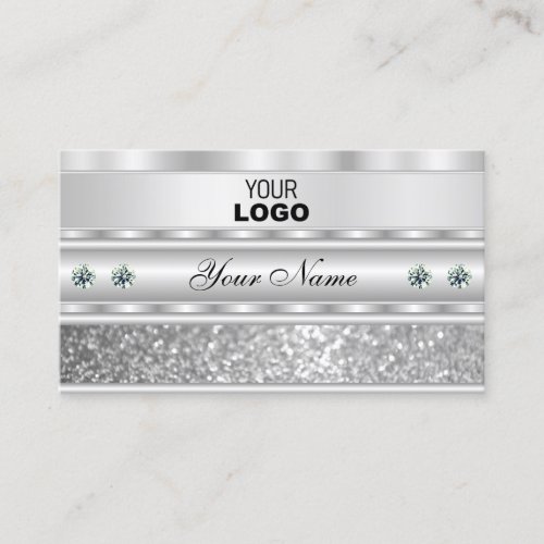 Luxurious Silver Sparkling Glitter Add Logo Modern Business Card