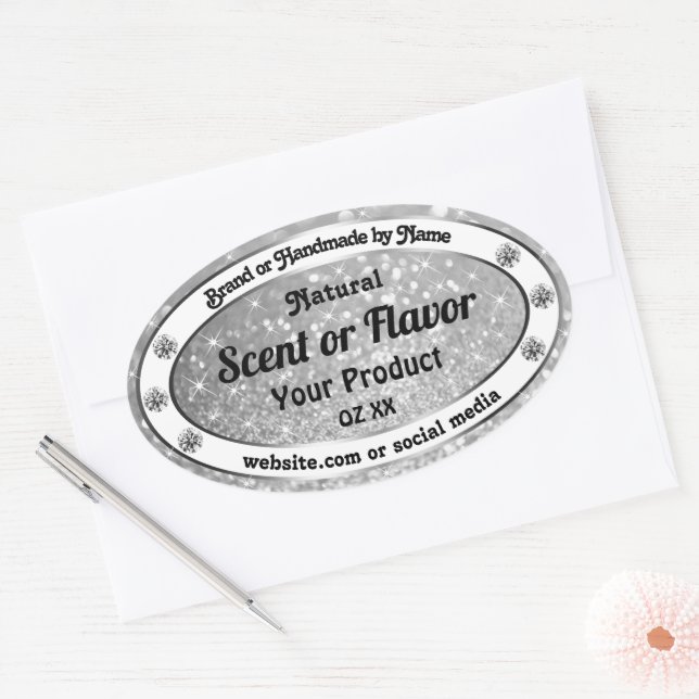 Luxurious Silver Sparkling Glitter Product Labels (Envelope)