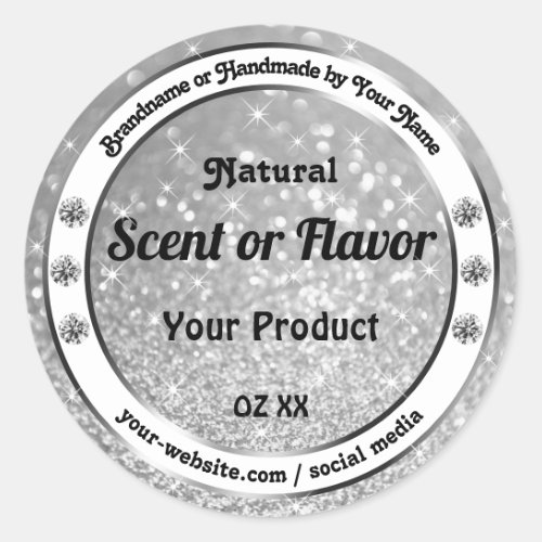 Luxurious Silver Sparkling Glitter Product Labels