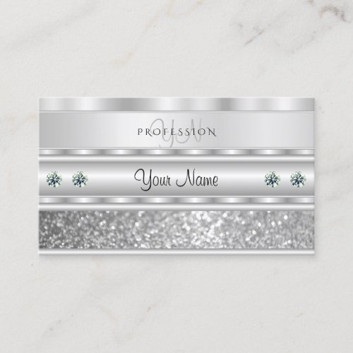 Luxurious Silver Sparkling Glitter with Monogram Business Card