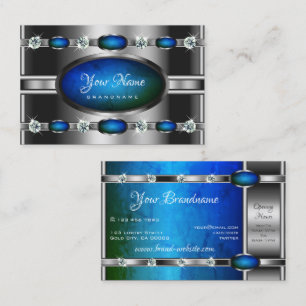 Luxurious Silver Teal Blue Gradiet Marble Pattern Business Card