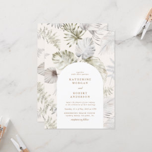 Luxurious Silver Tropical Foliage Wedding Invitation