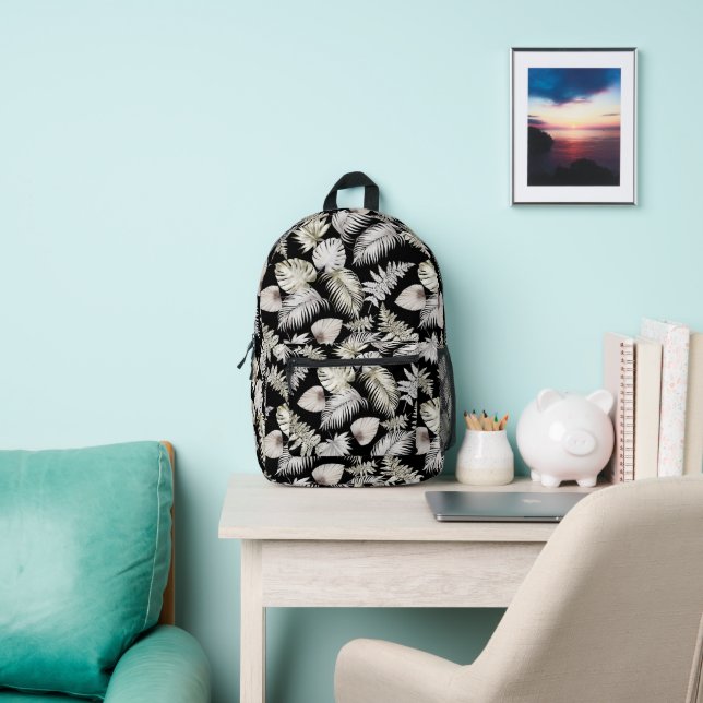 Luxurious Silver Tropical Pattern Printed Backpack (Insitu)
