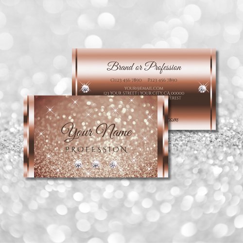 Luxurious Sparkle Rose Gold Glitter with Diamonds Business Card