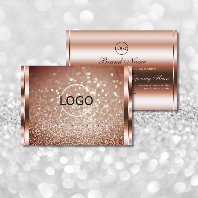 Luxurious Sparkle Rose Golden Glitter add Logo Business Card (Creator Uploaded)