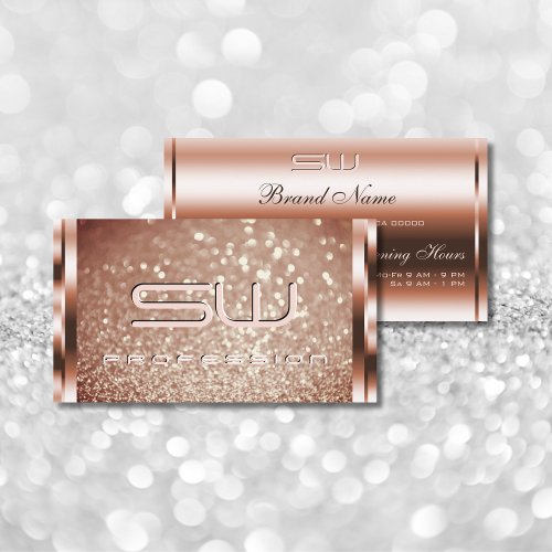 Luxurious Sparkle Rose Golden Glitter and Initials Business Card