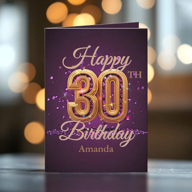 Luxurious Sparkling Purple and Gold 30th Birthday Card (Creator Uploaded)