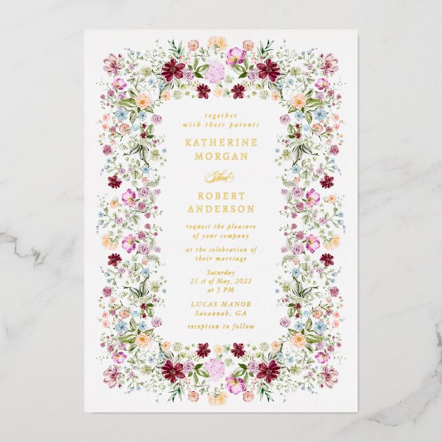 Luxurious Spring Garden Wedding Invitation Foil Invitation (Front)