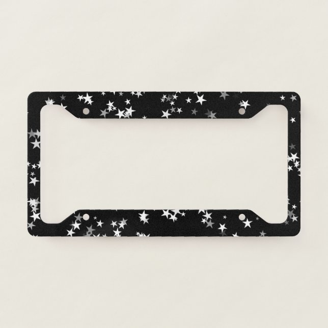 Luxurious Starry Sky Black Star Elegance Astronomy License Plate Frame (Front)
