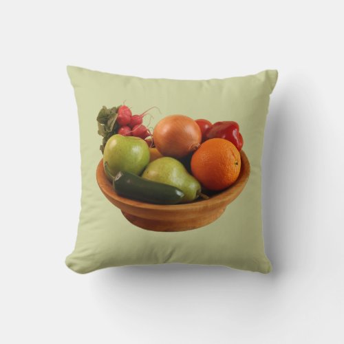 Luxurious Stil Life in Wood Fruit Bowl Throw Pillow