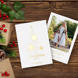 Luxurious Stylish Christmas Tree Photo Family Foil Holiday Card
