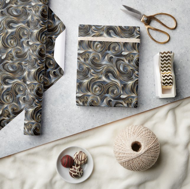Luxurious Swirling Metallic Pattern in Gold Wrapping Paper (Crafts)