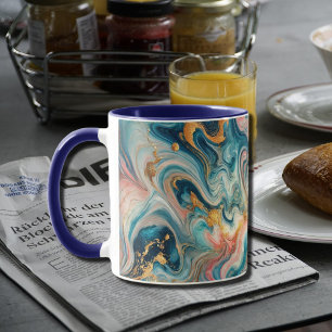 luxurious swirls of blue with golden mug