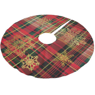 Luxurious Tartan Red, Green, and Gold Christmas Brushed Polyester Tree Skirt