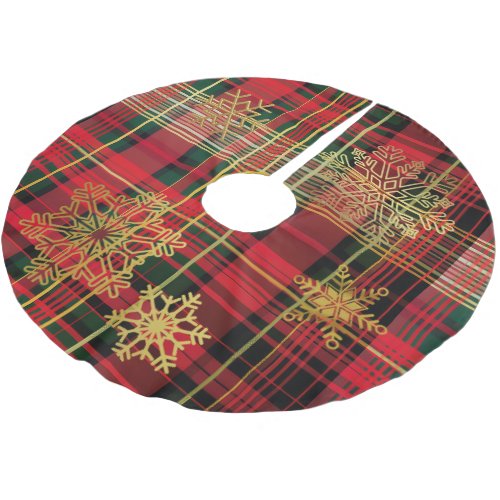 Luxurious Tartan Red Green and Gold Christmas Brushed Polyester Tree Skirt