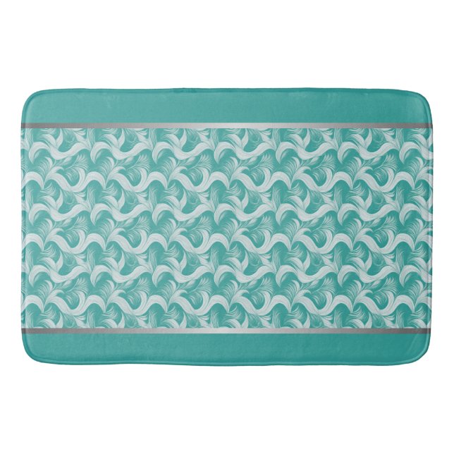Luxurious Teal Abstract Intricate Bath Mat (Front)