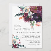 Luxurious Teal and Wine Floral Wedding Invitation (Front)