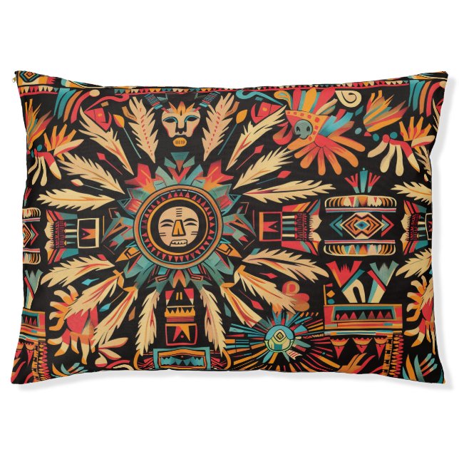 Luxurious Teal "Aztec Dream" Comfy Outdoor Dog Bed (Front)