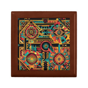 Luxurious Teal "Aztec Dream" Oak Wood Tile Gift Bo Box