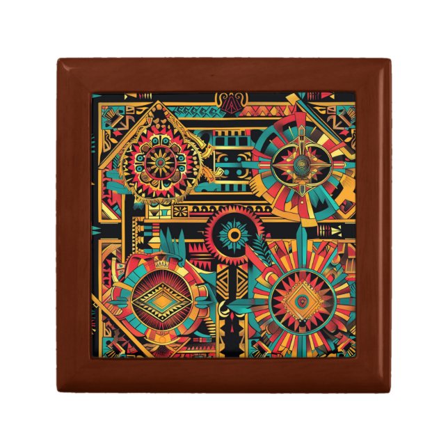Luxurious Teal "Aztec Dream" Oak Wood Tile Gift Bo Box (Front)