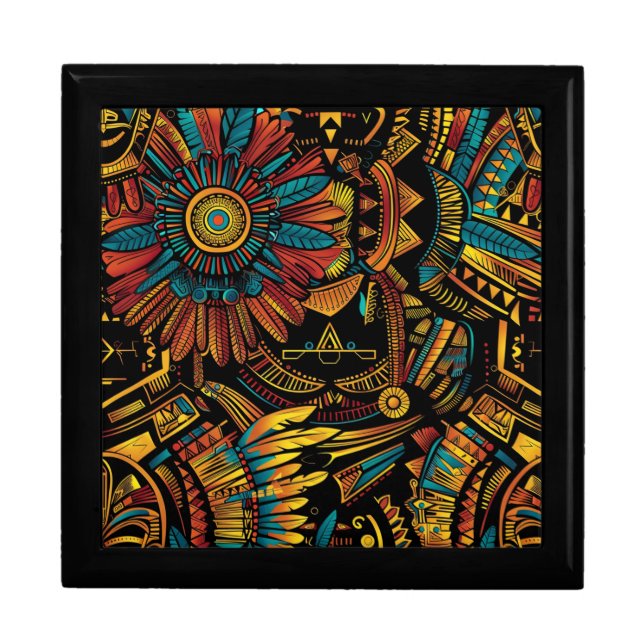 Luxurious Teal "Aztec Dream" Trinket Tile Gift Box (Front)