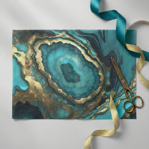 Luxurious Teal Blue Agate Geode Gold Marble Tissue Paper