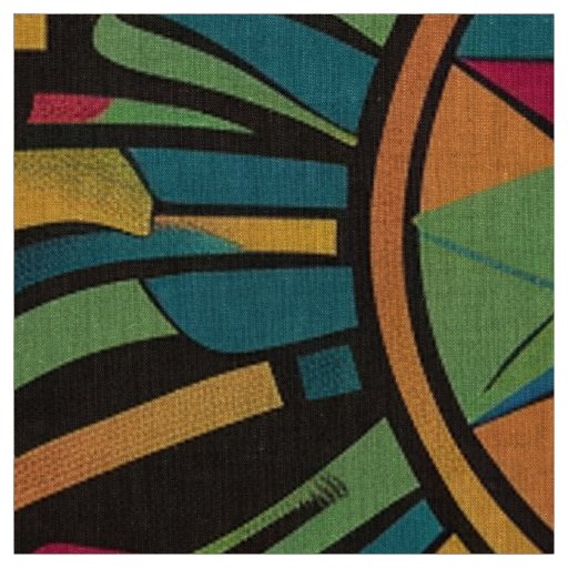 Luxurious Teal "Eclipsed Suns and Pyramids" Linen  Fabric