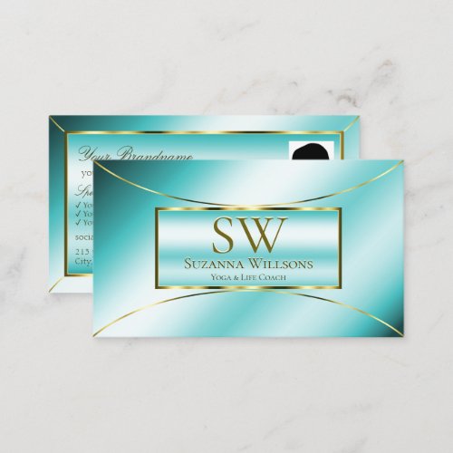 Luxurious Teal Gold Decor with Monogram and Photo Business Card