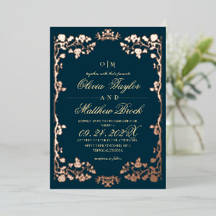 Luxurious Teal Gold Foil Floral Wedding Invitation