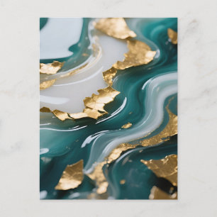 Luxurious Teal Gold Leaf Fluid Marble  Postcard