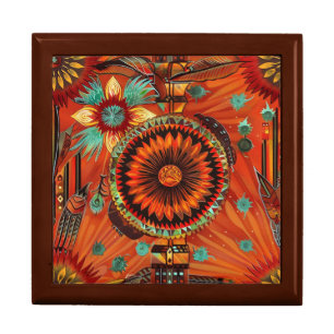 Luxurious Teal "Intricate Echoes" Golden Oak Squar Gift Box