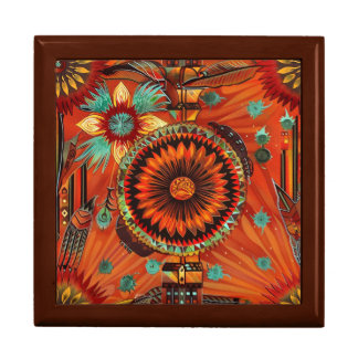 Luxurious Teal "Intricate Echoes" Golden Oak Squar Gift Box