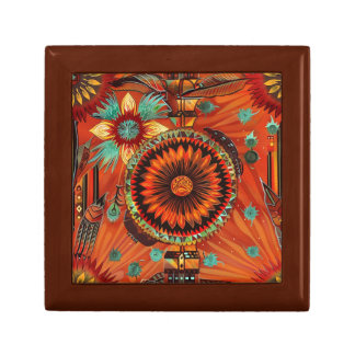 Luxurious Teal "Intricate Echoes" Oak Wood Square Gift Box