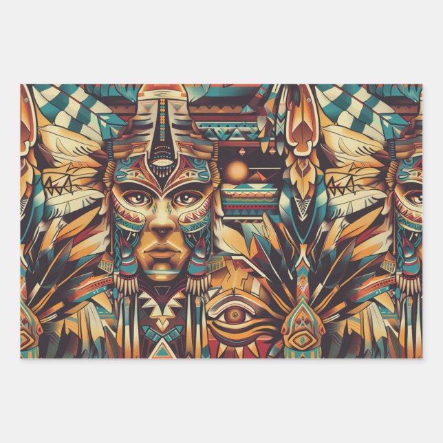 Luxurious Teal "Mesoamerican Motif" Wrapping Sheet (Front)