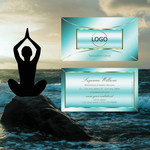 Luxurious Teal with Gold Decor and Logo Stylish Business Card