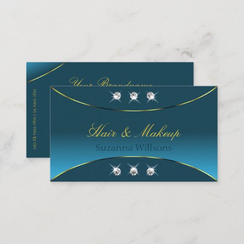 Luxurious Teal with Gold Decor and Sparkly Jewels Business Card