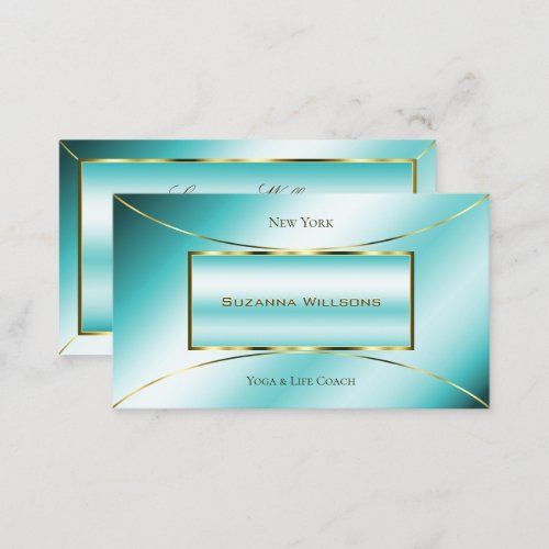 Luxurious Teal with Gold Decor Chic and Elegant Business Card