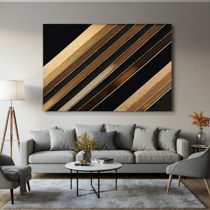 Luxurious Textured Gold and Black Diagonal Stripes Poster