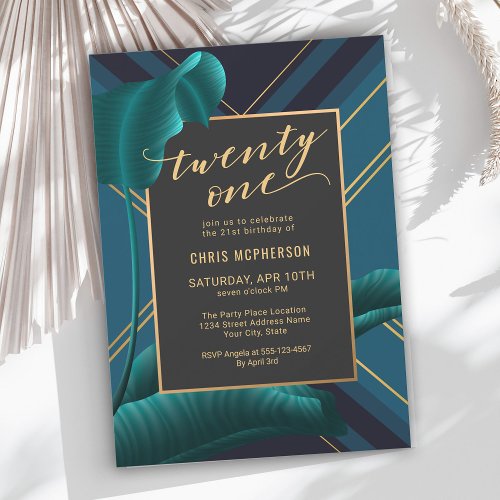 Luxurious Tropical Foliage 21st Birthday Party Invitation