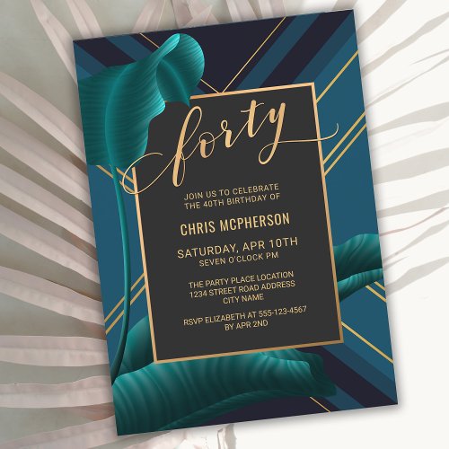 Luxurious Tropical Foliage 40th Birthday Party Invitation