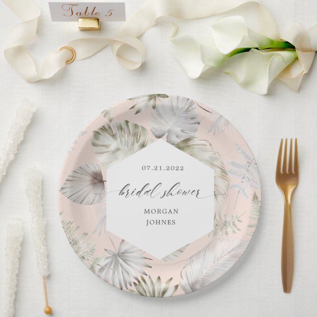Luxurious Tropical Foliage Bridal Shower Paper Plates (Wedding)