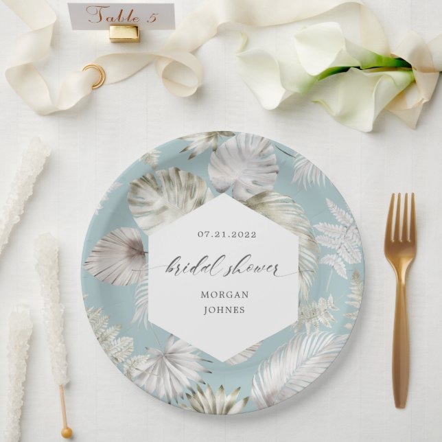 Luxurious Tropical Foliage Bridal Shower Paper Plates (Wedding)