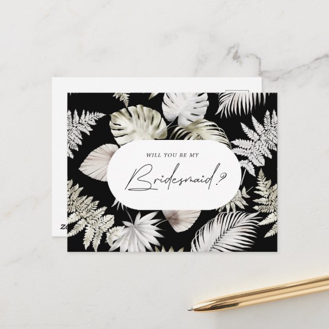 Luxurious Tropical Foliage Bridesmaid Invitation Postcard (Front/Back In Situ)