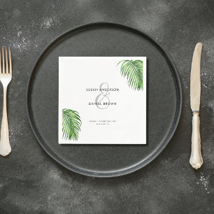 Luxurious Tropical Watercolor Palm Leaves Wedding Napkins
