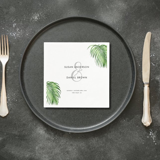 Luxurious Tropical Watercolor Palm Leaves Wedding  Napkins (Creator Uploaded)