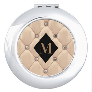 luxurious tufted gold monogram compact mirror
